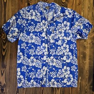 Ingear Blue and White Floral Button Down Shirt, Men's Large